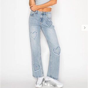 Cali 1890 Heart Patched Low Rise Baggy Jeans - Light Wash- Size 28